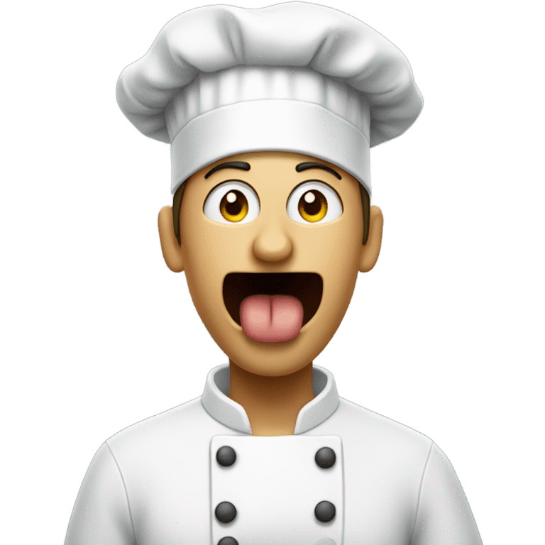 frustrated person with chefs hat scrolling through phone and tongue out emoji