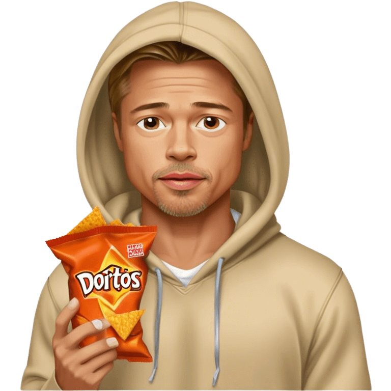 Brad Pitt in hoodie eating Doritos  emoji