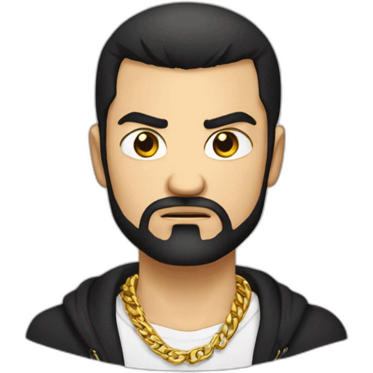 Russian male angry thug wearing gold chain with black hair and short beard emoji