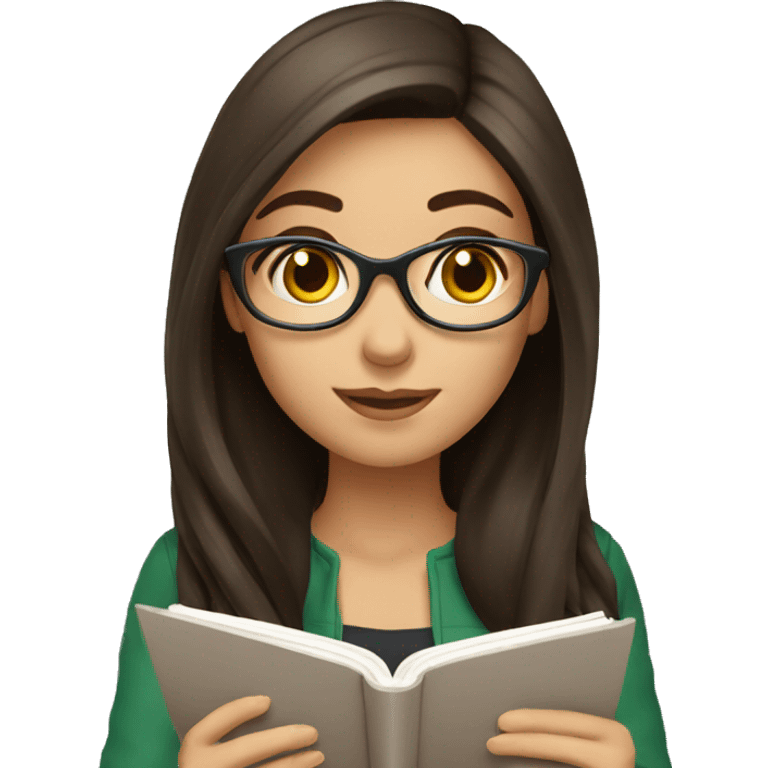 Pretty brunette woman studying emoji