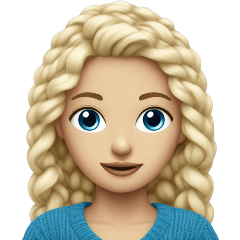 Beautiful finish blonde girl with blue eyes knitting sweater  emoji