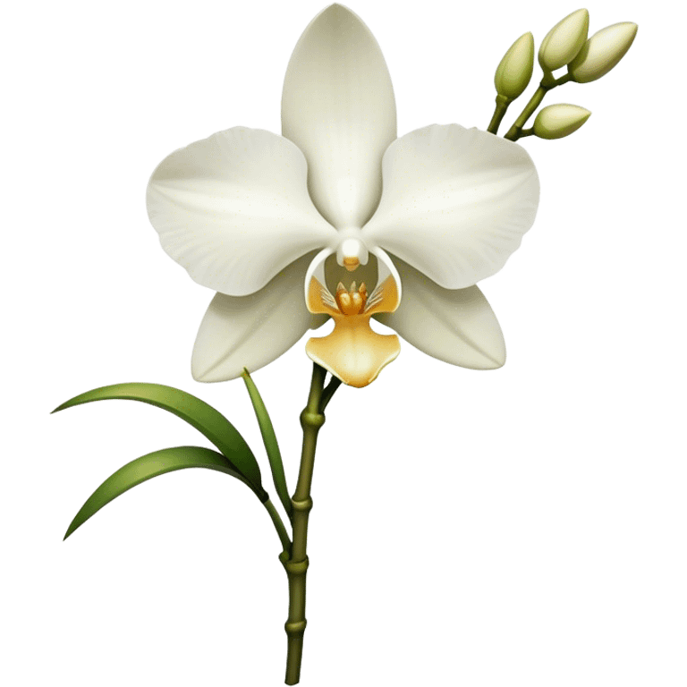 single white Dendrobium Orchid, stem emoji