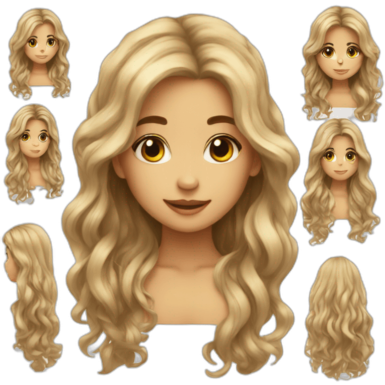 Cute girl with long wavy hair and too emoji