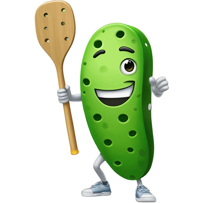 A pickle playing pickleball emoji