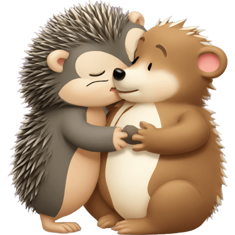 Hedgehog kissing bear emoji