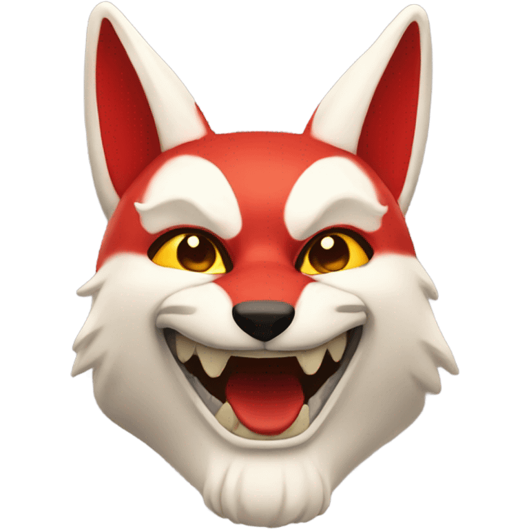 red kitsune mask, slight smile emoji