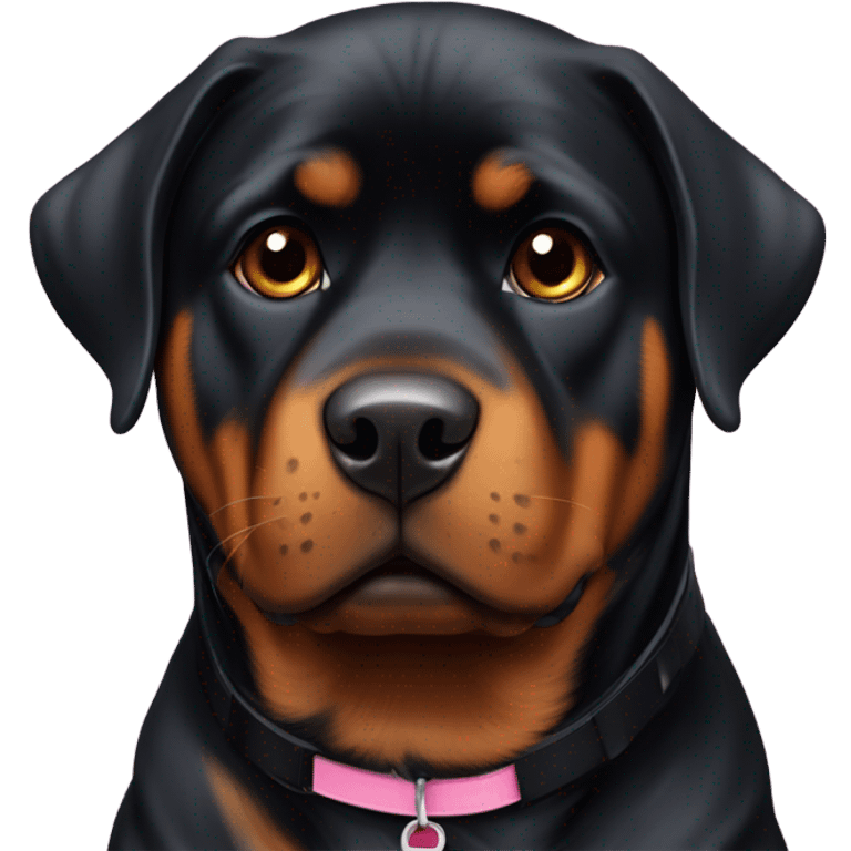 Rottweiler with pink collar with cute puppy eyes emoji