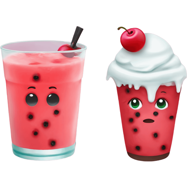 watermelon juice with a cherry and icecream topping, without a face on the cup emoji