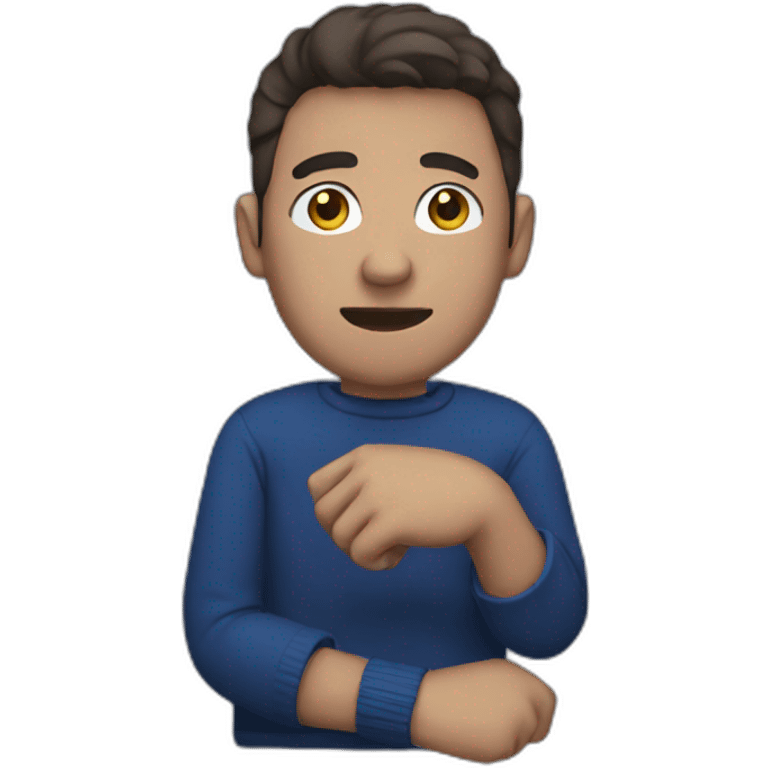 guy with a dark blue sweater and a cast on his broken left hand emoji