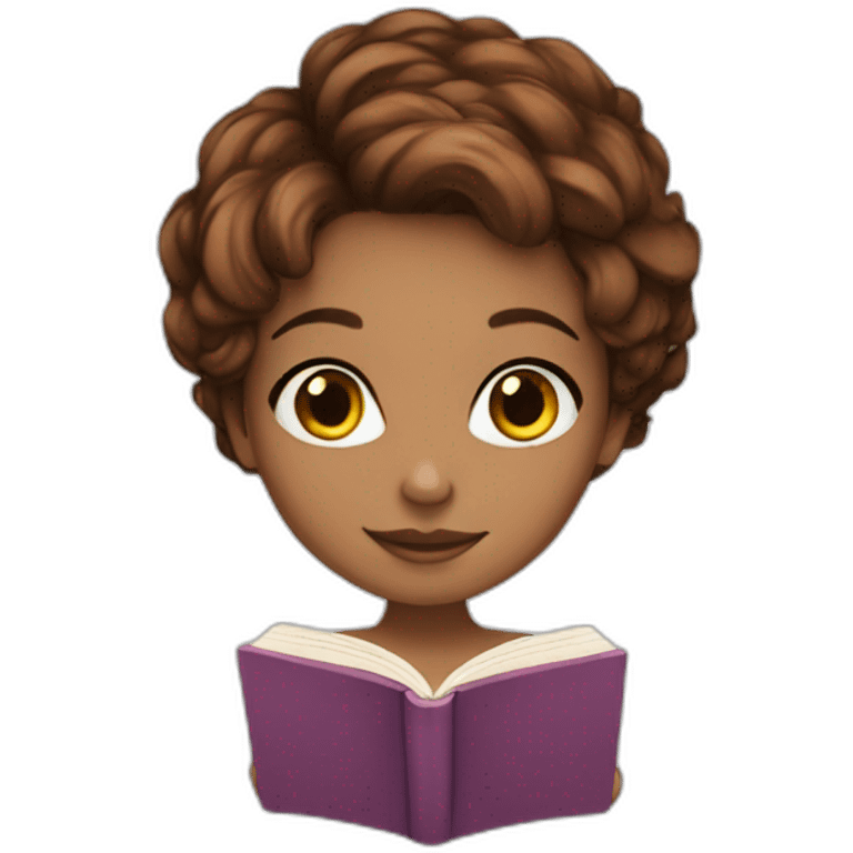 girl brown pixie hair with book emoji