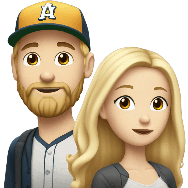 White girl with blonde hair with white boy with a beard and baseball hat emoji