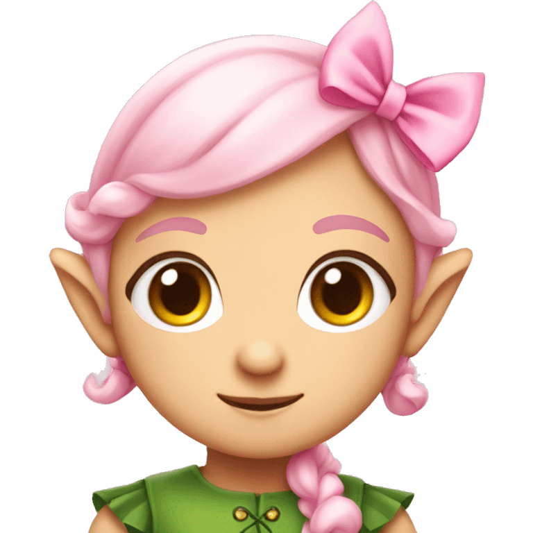 A cute elf with a pink bow emoji