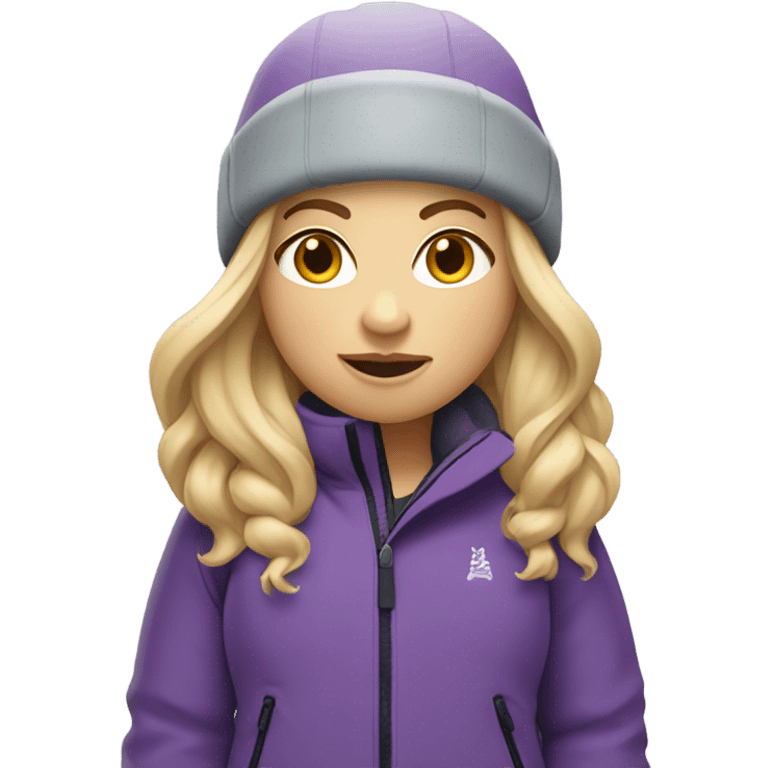 Chubby female long blonde hair skier with purpley-grey jacket and black pants showing whole body in high resolution emoji