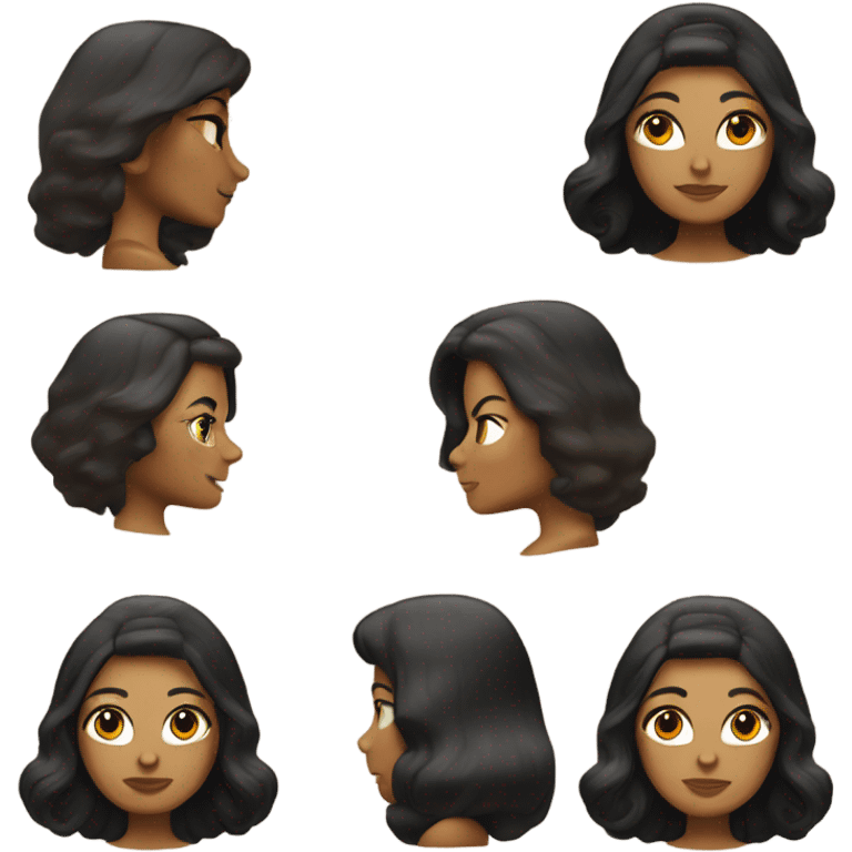 Tanned woman with black hair dressed in 1970s hippie attire, hair, makeup, and attire emoji