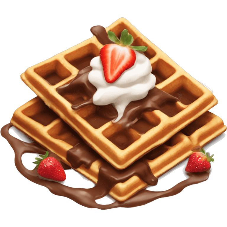 Aesthetic waffles with chocolate and strawberries  emoji