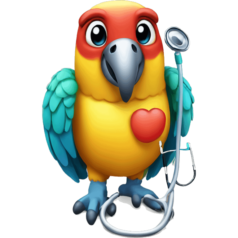 colorful parrot with large stethoscope emoji