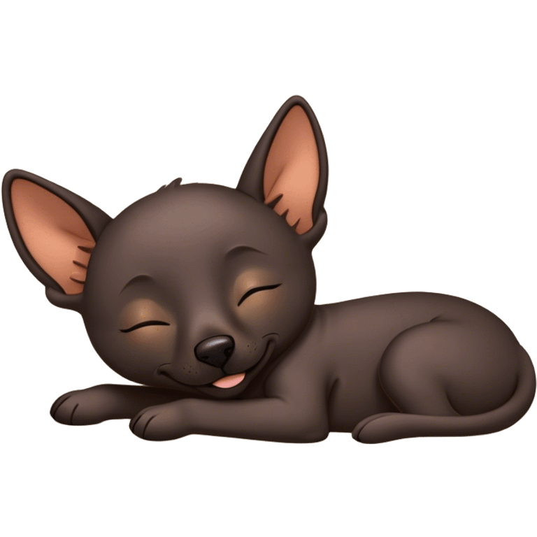 Meme-Worthy Cute Sleeping Xoloitzcuintle dog Portrait Emoji, Head resting peacefully with a contented smile, showcasing a sleek, muscular build with smooth, hairless ebony skin and gently relaxed wrinkles, eyes shut in a serene nap, Simplified yet hilariously adorable features, highly detailed, glowing with a soft, drowsy light, high shine, relaxed and utterly lovable, stylized with an air of playful laziness, bright and heartwarming, soft glowing outline, capturing the essence of a comically sleepy guardian, so meme-worthy it feels like it could instantly become the next viral sensation of adorable slumber! emoji