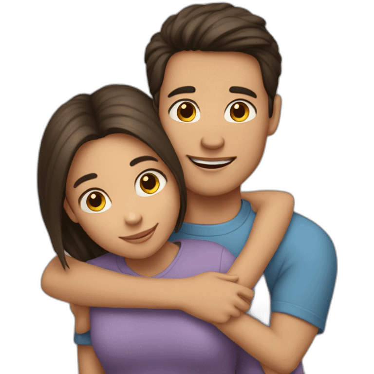 A girl hugs both her parents (light skin color, dark hair) emoji