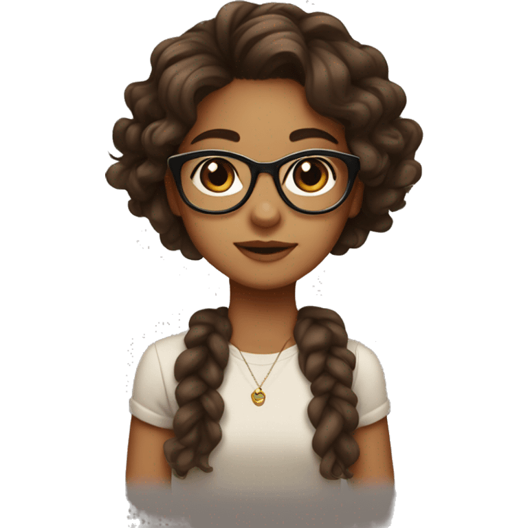 Girl with Brown wavy hair, Brown eyes, cute glasses, cute earrings, cute eye lashes emoji