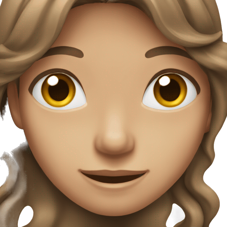 a female waving with brown hair and brown eyes long wavy hair emoji