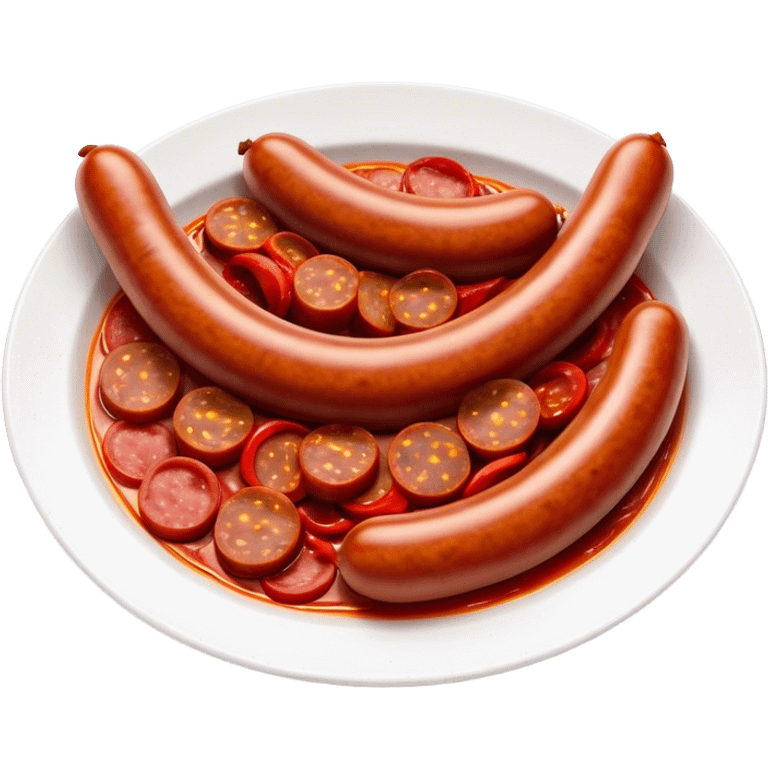 Cinematic Realistic Chorizo Dish Emoji, featuring spicy, robust sausage slices rendered with vivid textures and dynamic, appetizing lighting. emoji