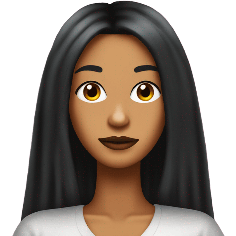 Tanned woman with long black hair dressed in 2000s Y2K hair, makeup, and neon attire emoji