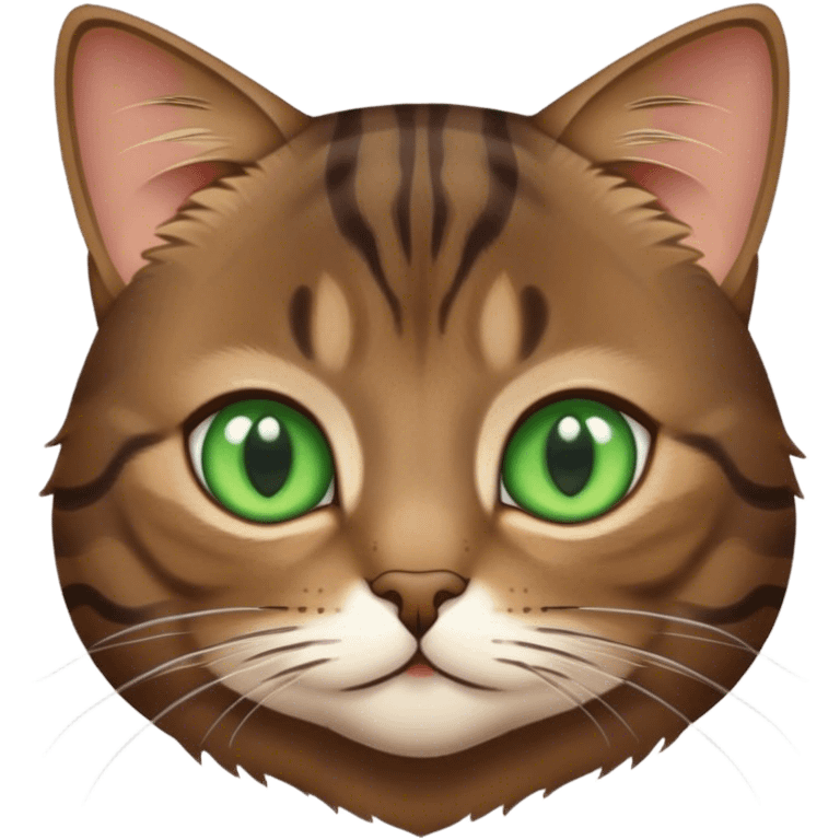 Dark brown tabby cat green eyes pretty face boy 2 years old  emoji