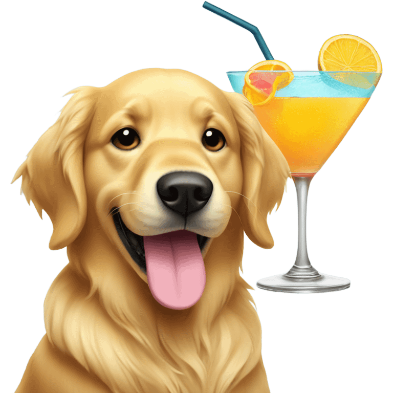 Golden retriever drinking beach cocktail emoji