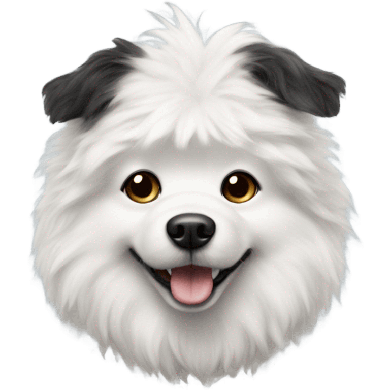 White fluffy dog with black spots and ears that’s sit up  emoji