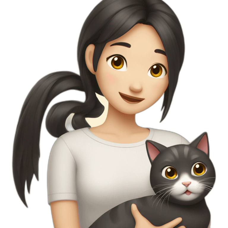 asian girl hug a texudo cat emoji