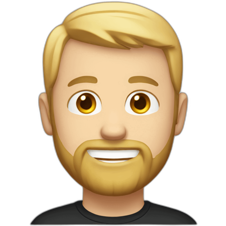 White guy, short bearded, no hair, blonde with a simple black t-shirt smiling emoji