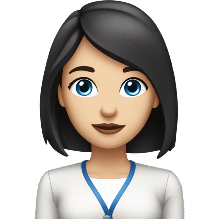 waist-length portrait, Slavic woman with blue eyes, eyes look up, fair skin, straight gradient medium length hair, eyes makeup, dressed in white T-shirt and office black jacket, one side of hair is tucked behind the ear emoji