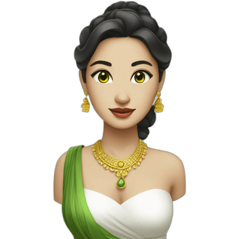 balinese woman in traditional white dress but white skin and green eyes emoji