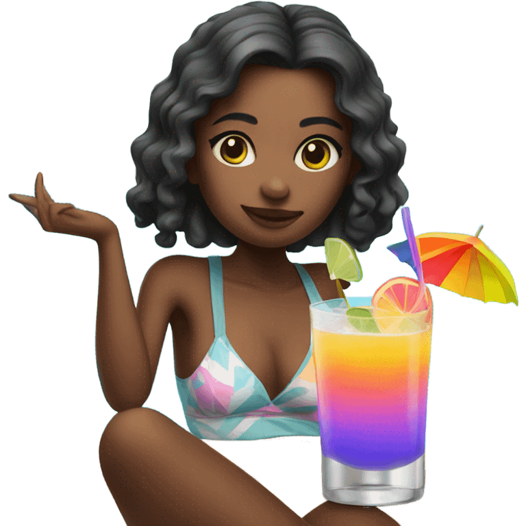 Girl in a pool with a cocktail  emoji