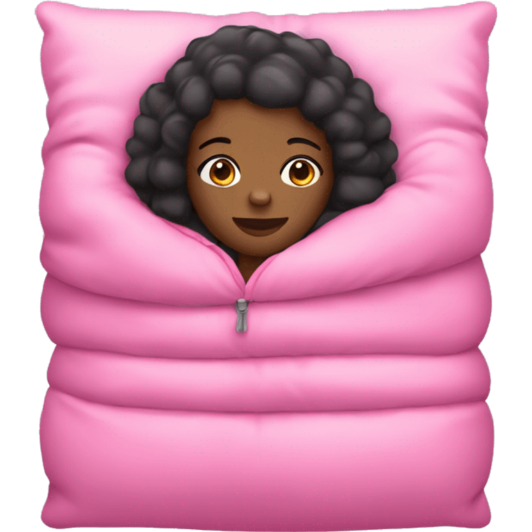 Black girl in pink sleeping bag full body emoji