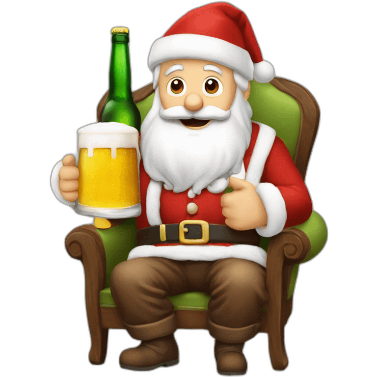 Père Noël qui boit de la bière avec des enfants emoji