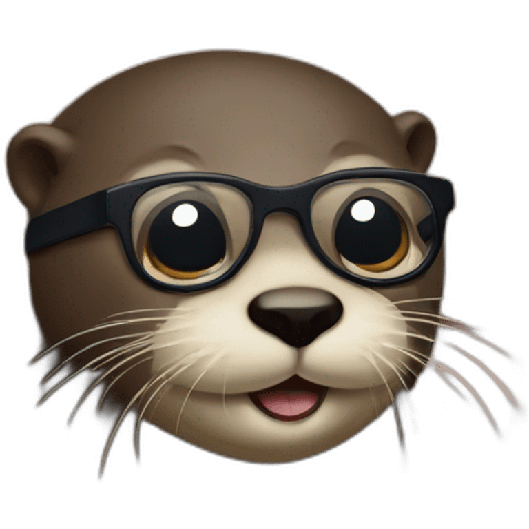 otter wearing eyeglasses against a pillow using a macbook emoji