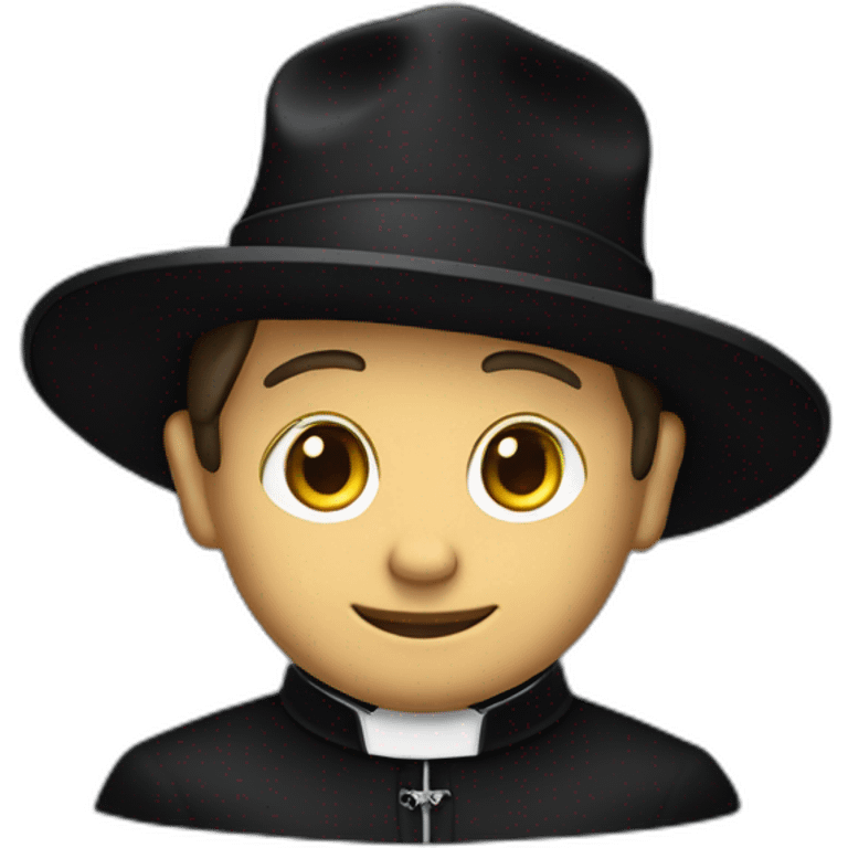 Don Bosco in a black priest suit using a biretta hat emoji