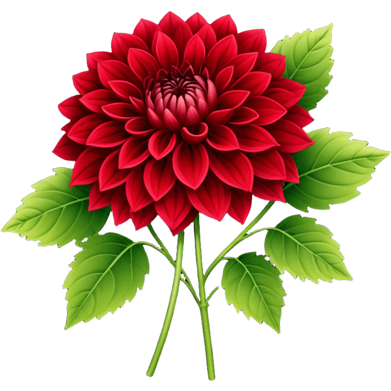 luxuriant, big bouquet Red Dahlia, stem, leaf emoji