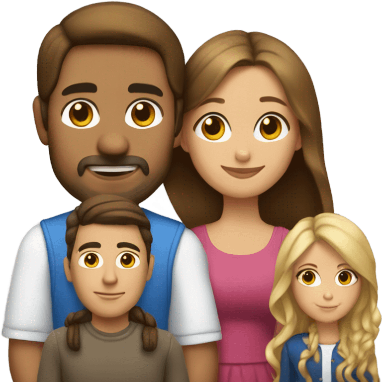 Puerto rican beard short brown hair  with blond long hair woman and brown long hair girl Family  emoji