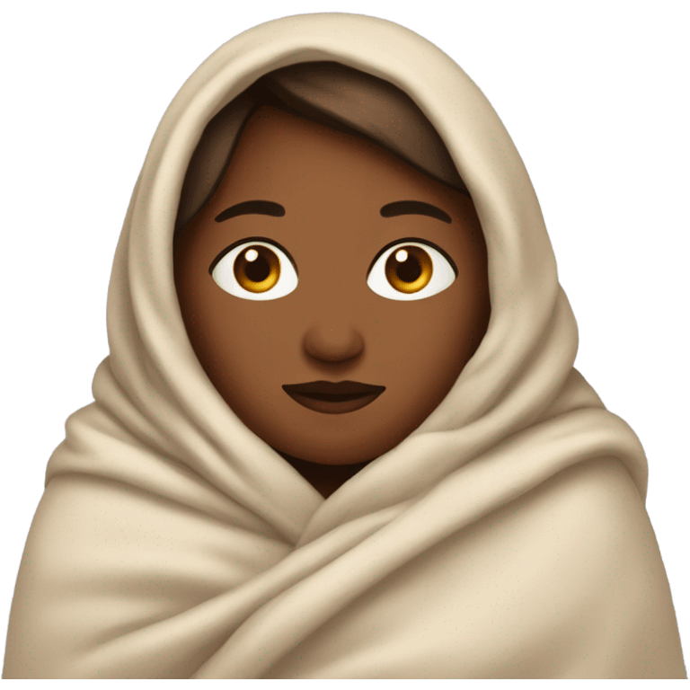 Brown skin woman snuggles in blanket  emoji