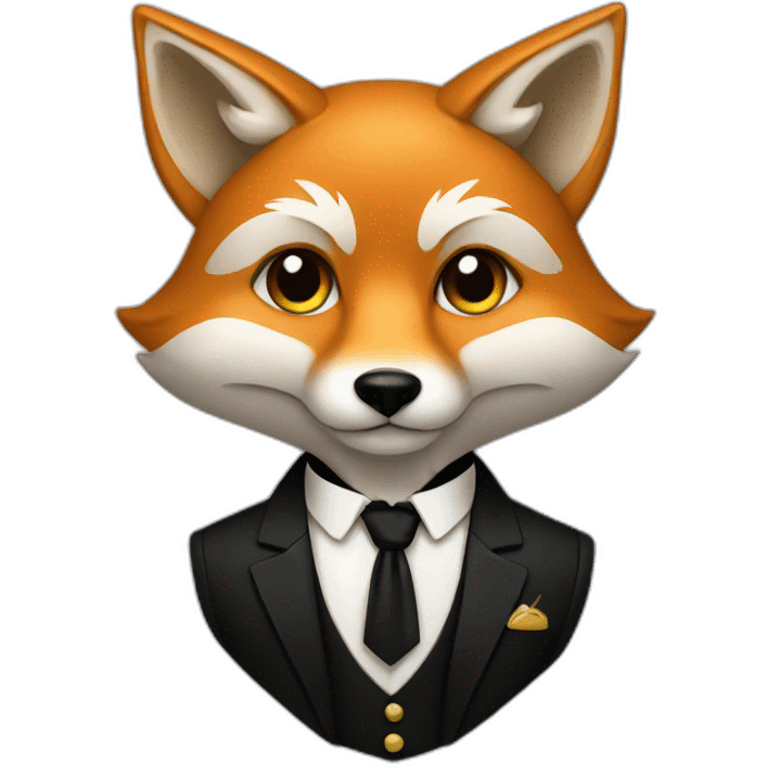 Fox wearing a black tuxedo with gold emoji