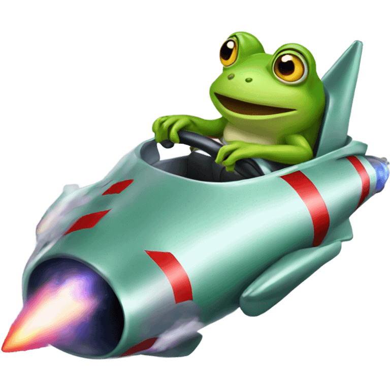 Frog driving a rocket emoji