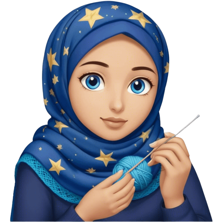 Turkish beautiful finish Konya girl blue eyes with starry night hijab does knitting  emoji