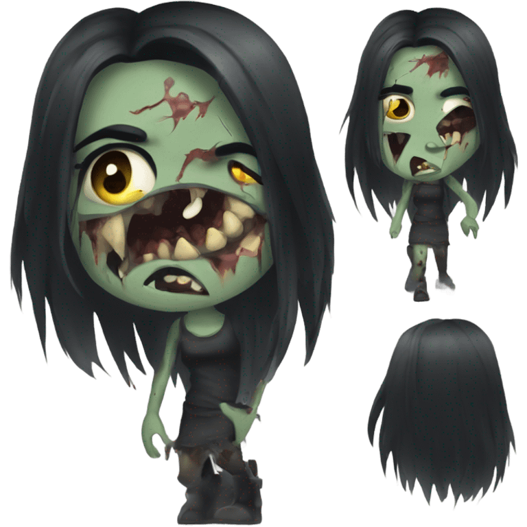 girl zombie with black long hair with teeth and serious face  emoji