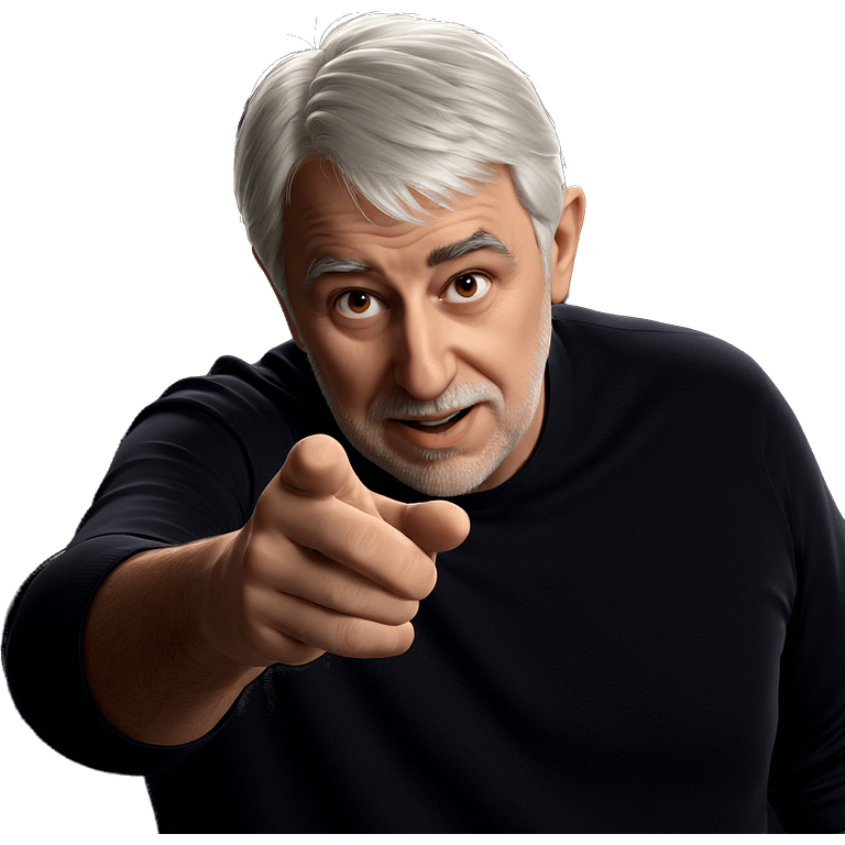 pointing male with white hair emoji