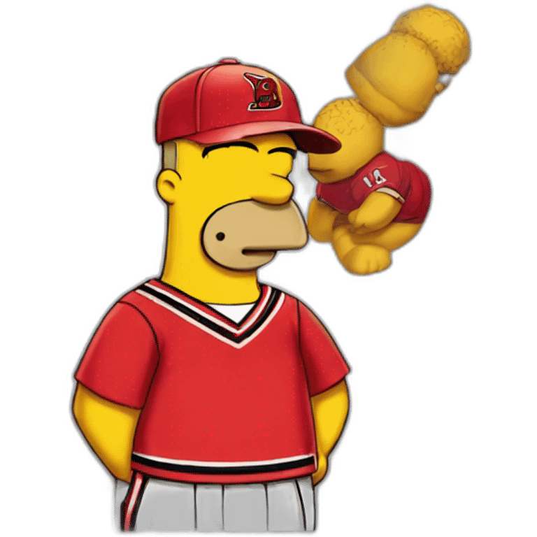 homer simpson wearing a red chikago bulls jersey emoji