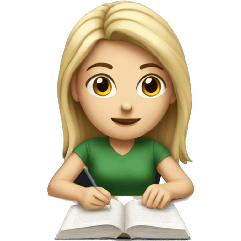 white girl studying at a desk emoji