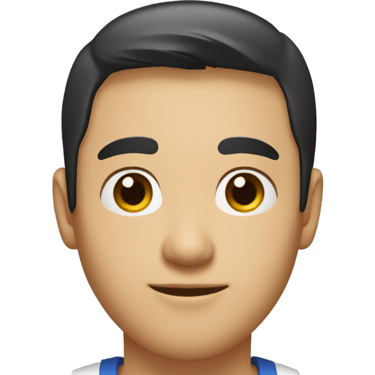 A head and shoulders shot of a 33 year old Asian man, with short black hair,   with brown eyes wearing a t-shirt. emoji