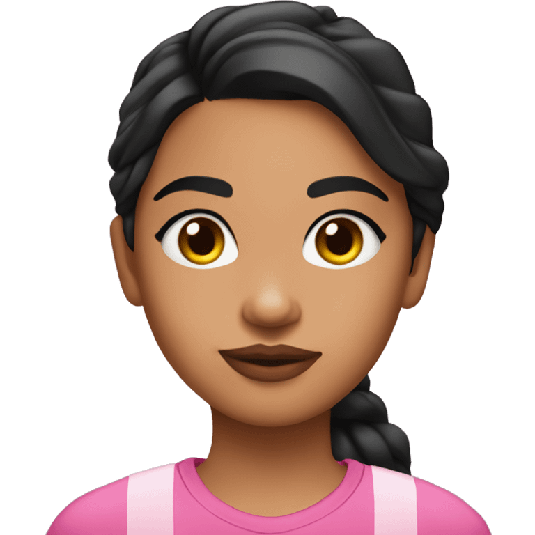 Kalinago girl with straight nose, pink lipgloss, black short wavy hair and pink shirt  emoji